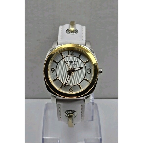 Sperry Top Sider Womens Quartz Watch Bezel White Leather Strap New Battery 5 Atm - Picture 1 of 11